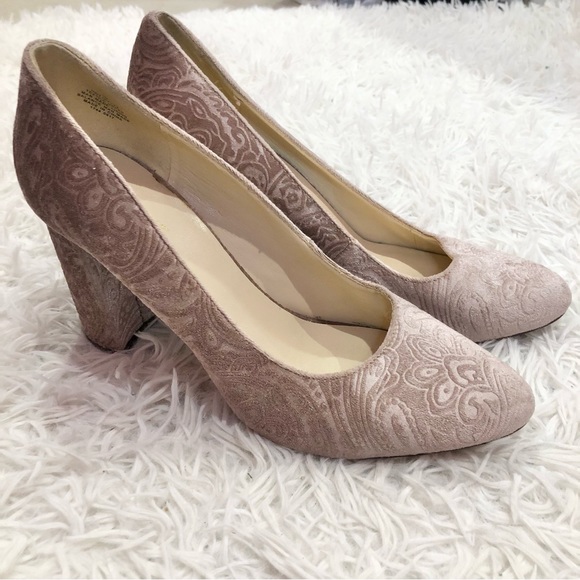 Nine West‎ Jayvee Paisley Velvet Block Heels Dusty Pink 9 - Picture 1 of 11